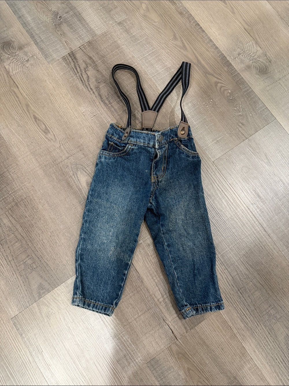 Carters Kids Denim Pants with Removable Black Striped Suspenders